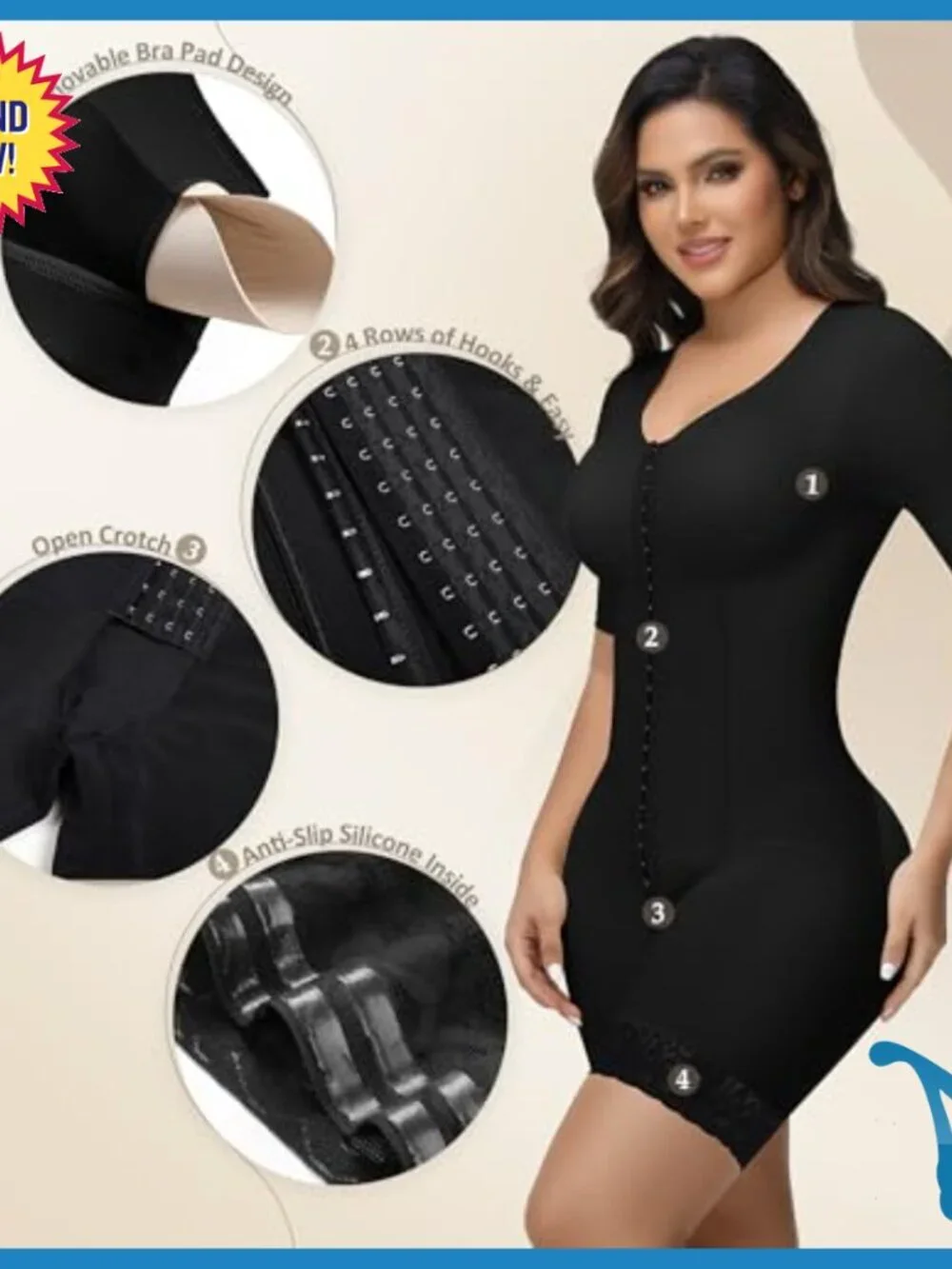 Compression Bodysuit Shapewear with Steel Bones Tummy Control Post Surgery